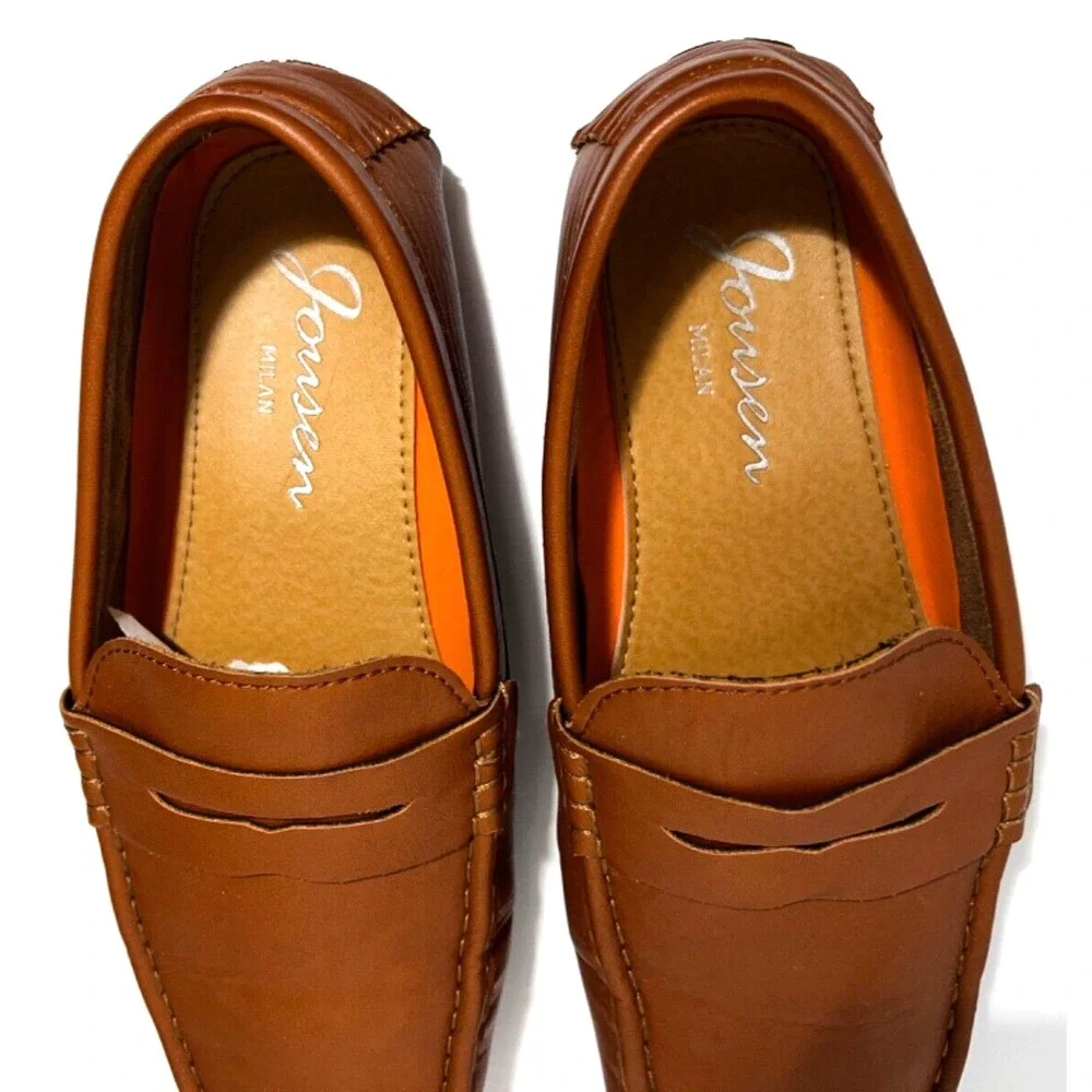 Jonsen Milan Mens Loafers Shoes Tan Brown Slip-On Square Toe Men's 8 US